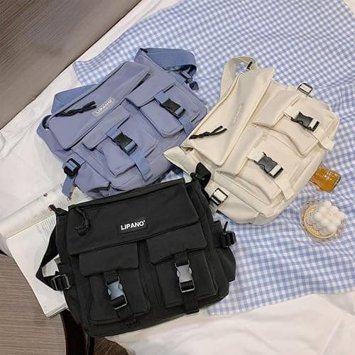 JQAliMOVV Nylon Messenger Bag Aesthetic Kawaii Bags with Doll Pendent Cute Japanese Messenger Bag for School thumbnail 7