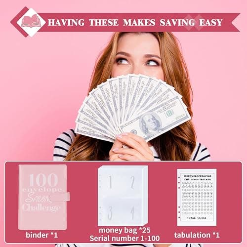 NICOOTH 100 Envelopes Money Saving Binder A5 Savings Challenge Book Easy and Fun Way to Save $5050 thumbnail 5
