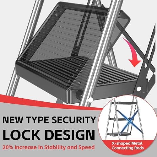 Step Ladder Foldable Folding Stool - for Home Adults Kitchen 3 Stepping Extension Tall Heavy Duty with Handrails - Closet Stepstool Stair Ladders Extendable Stepladder for Indoor House 600Lbs thumbnail 3