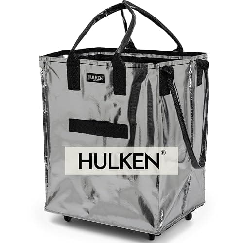 (Large, Silver) Reusable Grocery Bag On Wheels, Shopping Trolley, Rolling Tote, Zipper Closure, Lightweight, Carries Up to 66 lb, Folds Flat, Unbreakable Handles - Image 1