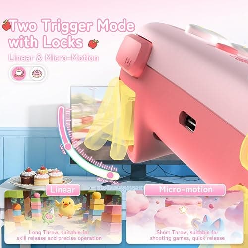 Kuitmor Pink Switch Controller,Hello Kitty Hall Effect Controllers Wireless for Switch 2/1/OLED/Lite,PC,Android,iOS | Bluetooth + Wired,1000mAh Battery,6-Axis Gyro,Dual Vibration,RGB Breathing Light thumbnail 6