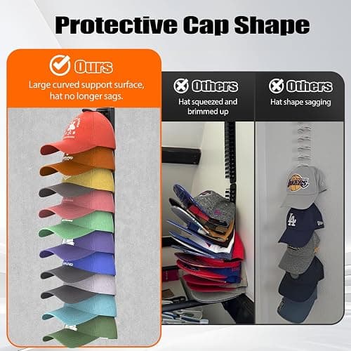 HeQe Hat Organizer for Baseball Caps Hold Up to 40 Hats, 2 Pack Hat Rack for Wall, Strong Adhesive Hat Storage Display Holder for Closet Door and Wall (Black) thumbnail 4