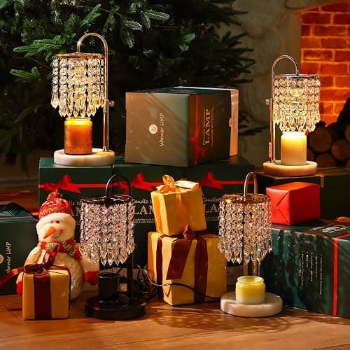 LUBITA Candle Warmer Lamp with Timer Dimmable and 3 Bulbs, Lamp Candle Warmer with Marble Base for Adjustable Height, Crystal Wax Melt Warmer for Jar Candles, House Warming Decor Gifts, French Gold thumbnail 2
