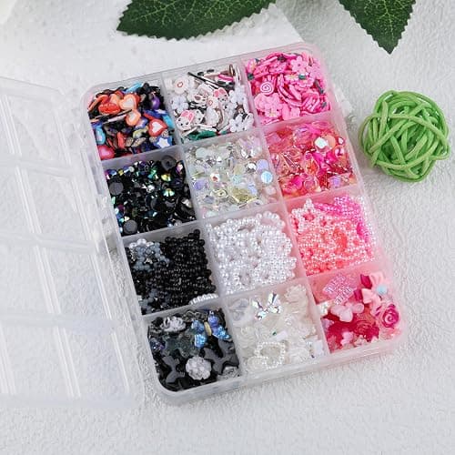 Kikonoke 2050 Pieces 3D Butterfly Rose Flower Bow Rabbit Bear Nail Charms Kit with Nail Art Rhinestones Pearls Crystal Gems Nail Slices for Manicure DIY Crafts Jewelry Accessories (Pink Black White) thumbnail 4
