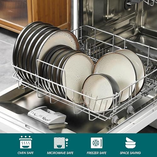 vancasso Plates and Bowls Sets, 24 Pieces Stoneware Dinnerware Sets for 8, Kitchen Dish Set Mircowave and Dishwasher Safe Ceramic Dishware, Light Cream, Series AMBER thumbnail 4