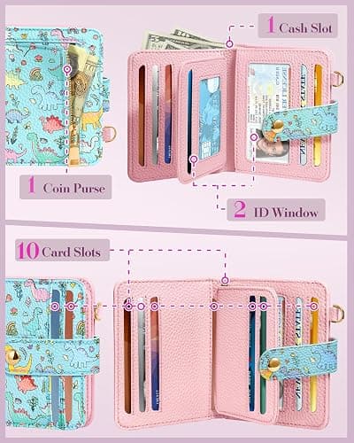Bistup Wallet for Women Cute Small Card Wallet Genuine Leather Rfid with Keychain for Ladies Teen Girls Female Girly Aesthetic Little Animal Unique Kawaii Pretty Modern Bifold Credit Card Holder thumbnail 3