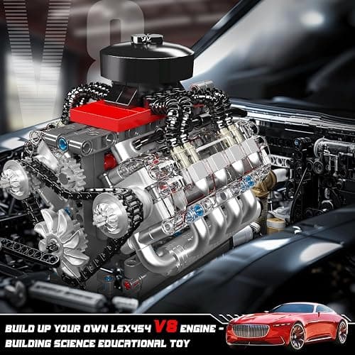 Mould King 10171 V8 Engine Model Kit, Mini V8 Engine Kits That Runs, Build Your Own Car Model Engine with Motor, Collectible Building Blocks for Adults, DIY STEM Construction Toys for Display thumbnail 3