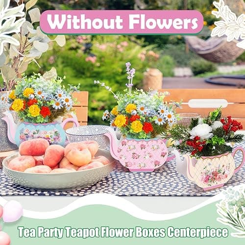 Yinder 6 Pcs Tea Party Decorations Princess Party Flower Boxes Centerpiece Floral Teapot Centerpiece for Floral Tea Themed Birthday Wedding Supplies(Sweet Tea Pot) thumbnail 4