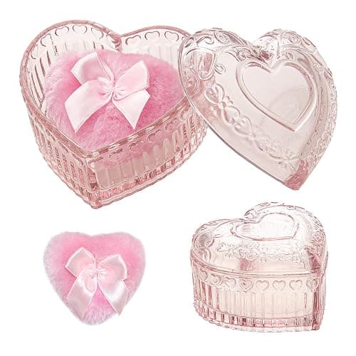 2 Pieces Large Body Powder Puff and Container, Dusting Powder Container with Puff,Powder Puff Crystal Case, Body Powder for Women Soft Washable Reusable Velour Face Body Glitter Wet Dry Makeup(Love) - Image 1