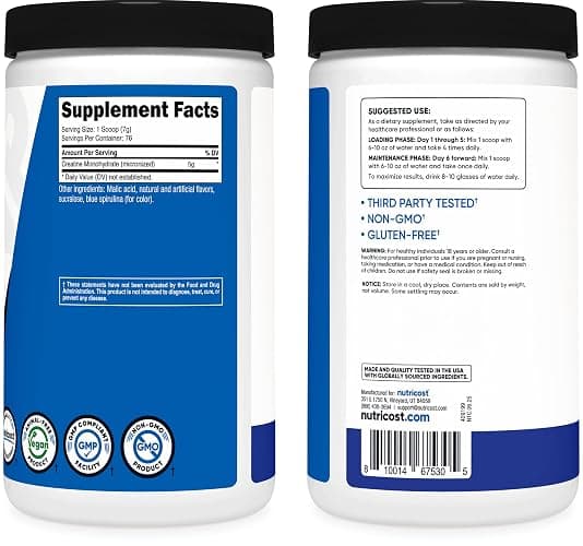 Nutricost Creatine Monohydrate Powder (Blue Raspberry), 500 Grams (1.1 LBS) thumbnail 6