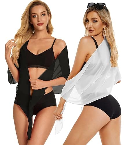 CHICGAL 2 Pieces Women Beach Sarong Bathing Suit Wrap Skirt Sheer Bikini Swimsuit Cover Ups for Swimwear thumbnail 5