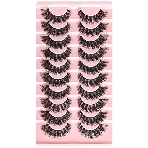 FARRED False Lashes Wispy Natural Strip Eyelashes 14mm Cat Eye Lash Strips Full Volume Fake Mink Eyelash Pack Natural Look 10 Pairs Short Thick Fluffy Cateye Pestañas Postizas for Women thumbnail 3
