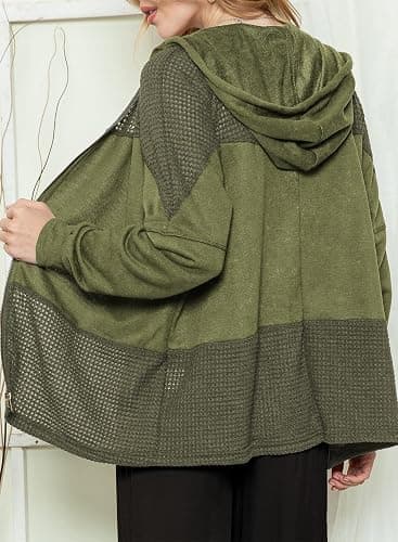 Dokotoo Waffle Knit Hoodies for Womens Zip Up Jackets 2025 Drawstring Fall Casual Jackets thumbnail 7