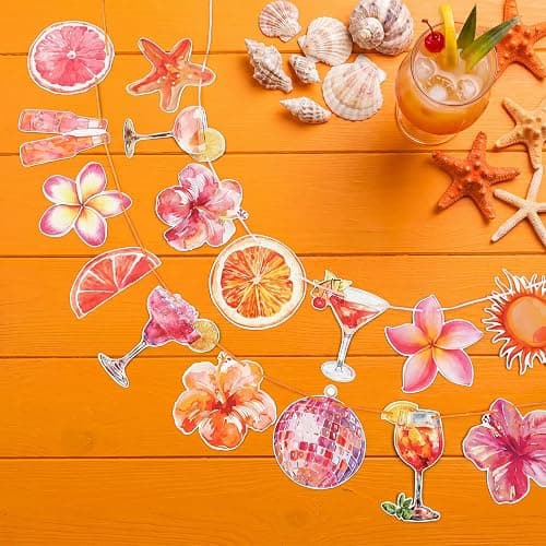 Pink Orange Sunset Party Banner,Tropical Sunset Tequila Garland Decorations | Pink Orange Birthday Bridal Shower Wedding decorations, 2 Pack ,9.8 ft thumbnail 2