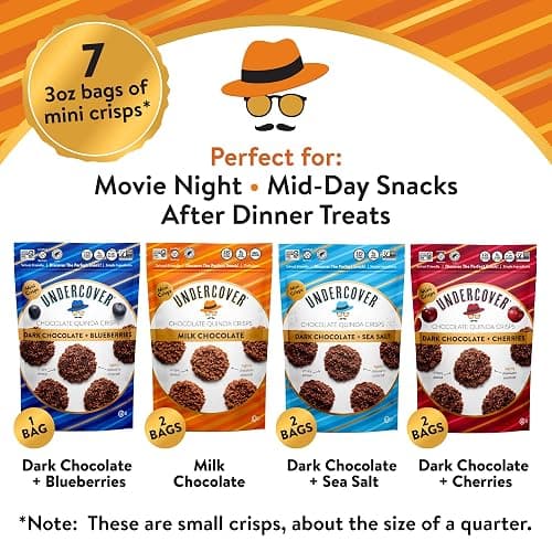 Undercover Snacks Chocolate Quinoa Crisps - Variety Sampler Pack | 7-Pack, 3oz Bags of Mini Crisps | Gluten Free, Nut-Free, Allergen Friendly, Kosher thumbnail 5