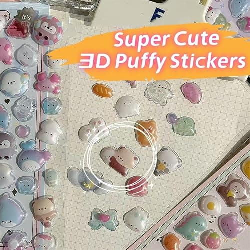 3D Puffy Stickers, 4 Sheets 200+ Kawaii Resin Decorative Stickers for Phone Case, Notebook, Scrapbooking (Style-2) thumbnail 5