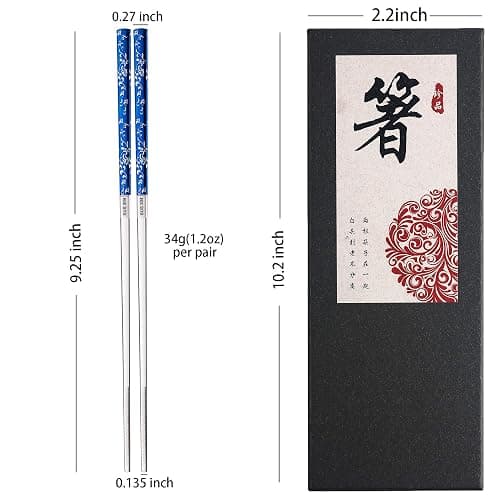 Titanium Plated Chopstick Stainless Steel Chopsticks Metal Chopsticks Reusable Dishwasher safe Premium Laser Engraved Chop Sticks for Eating 2 Pairs Gift Set Blue Silver thumbnail 6