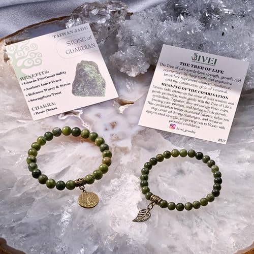 Bivei Natural Semi Precious Gemstone beads bracelet for women - Life Tree and Leaf Charm Energy Reiki Crystal Stretch Bracelets thumbnail 6