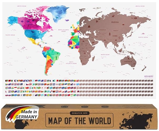 Envami Scratch Off World Map - Premium Rose Gold - Gift for Travellers - Made in Germany - 43cm x 68cm with 250 Flags of The World and U.S. States - Ideal Travel Tracker - Image 1