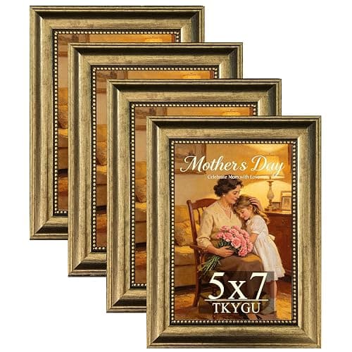 TKYGU 5x7 Picture Frame with Real Glass, 4 set Ornate Vintage Picture Frames for Wall or Tabletop Display, Gold 5 x 7 Frame for Wall home best gift thumbnail 6