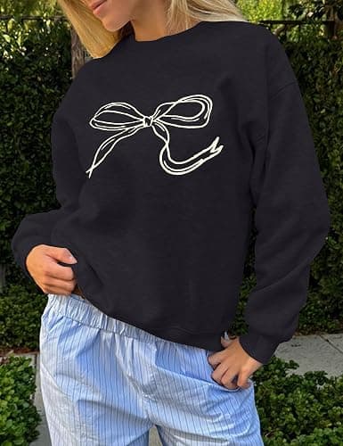 SHBECYDE Women Oversized Sweatshirt Bow Crewneck Long Sleeve Fleece Pullover Top Clean Girl Aesthetic Fall Sweatshirt Outfits thumbnail 2