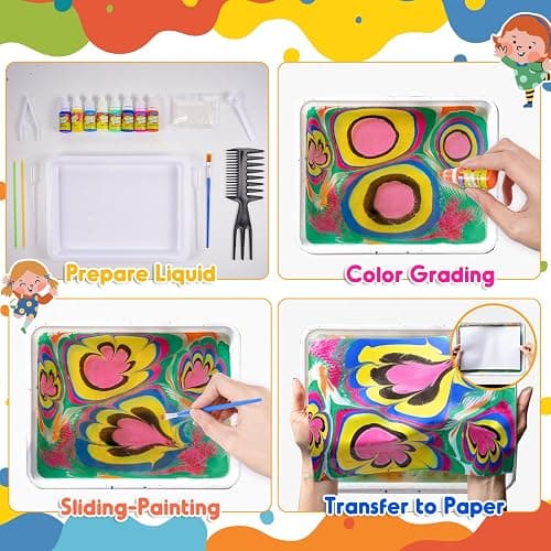 Hapikids Glow Water Marbling Paint for Kids, Arts and Crafts for Kids Age 6-12 Toys for 7-12 Year Old Girls Gift for 9 10 11 Year Olds Girls Boys Crafts for Kid Age 7-12 Birthday Gift Ideas thumbnail 4