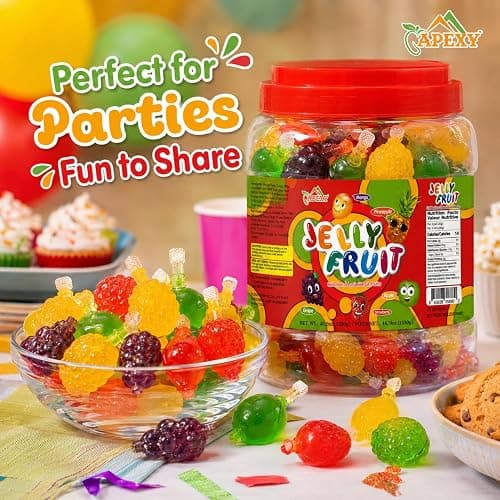Apexy Jelly Fruit Candy – Assorted Fruit Flavors, Halloween Treat Juicy Chewy Gel Snacks, Kids & Adults Party Favors, Fun Treats for Goodie Bags & Events 46.9oz (1330g) thumbnail 5