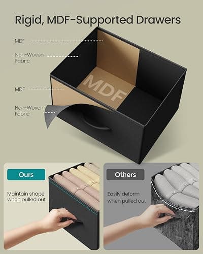 SONGMICS Dresser for Bedroom, Wide Dresser with 5 Fabric Drawers | Chest of Drawers with Steel Frame, for Closet & Entryway, Ink Black and Ebony Black, BELLAH Collection ULGS322B01S thumbnail 5