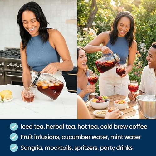 Infusion Pro Glass Fruit Infuser Water Pitcher, 2 Qt | Heat Resistant for Hot/Cold Use, Iced Tea Pitcher, Tranquil Collection thumbnail 6