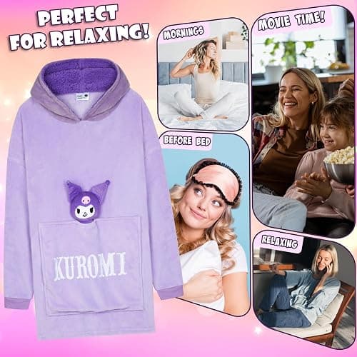 Hello Kitty Blanket Hoodie for Women Teens Wearable Blanket Sherpa Lined Fleece thumbnail 2