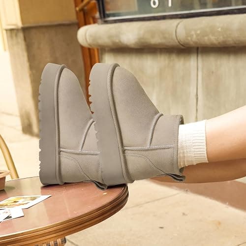 DREAM PAIRS Women's Platform Winter Snow Boots Genuine Suede, Water Resistant Mini Ankle Boots Stable Lightweight Booties Anti-Slip with Memory Foam Outdoor Fuzzy thumbnail 3