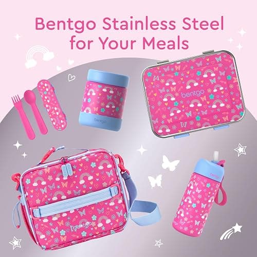 Bentgo Kids Stainless Steel Food Jar - 11oz Leak-Proof Double Insulated Hot or Cold Food Container with Removable Silicone Bumper, Dishwasher Safe, Easy Open Lid, Ages 3+ (Rainbows and Butterflies) thumbnail 7