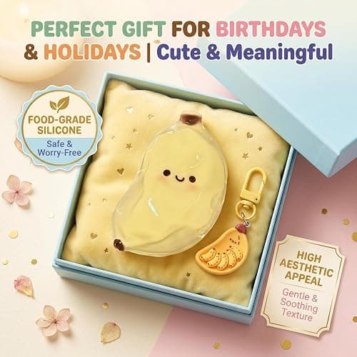 Taba Squishy,Stress Ball, Kawaii Squishies Silica Gel Toys,Stress Relieving Fur Ball OPP Packaging Gifts|Squishy Fidget Toys for Anxiety&Relaxation|Perfect Desk Accessory for Adults (Banana) thumbnail 6