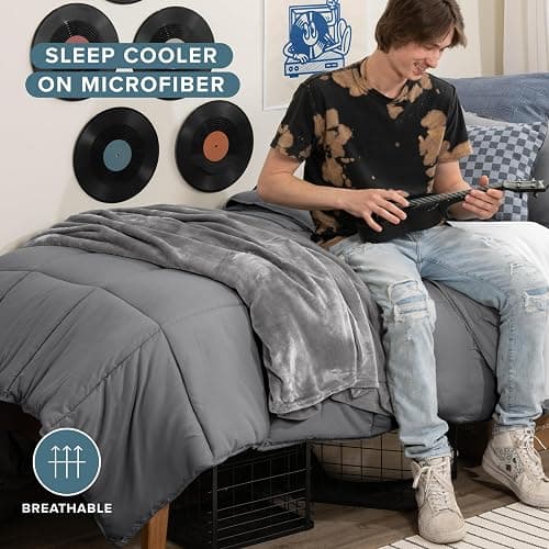 Bare Home Comforter Set - Twin Extra Long Size - Ultra-Soft - Goose Down Alternative - Premium 1800 Series - All Season Warmth (Twin/Twin XL, Grey) thumbnail 2