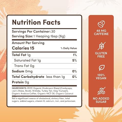 RYZE SUPERFOODS Mushroom Coffee USDA Organic with 6 Adaptogenic Mushrooms and MCT Oil, USA Grown Instant Coffee for Better Energy, Focus, Digestion, Immunity with Lions Mane & Turkey Tail, 30 servings thumbnail 8