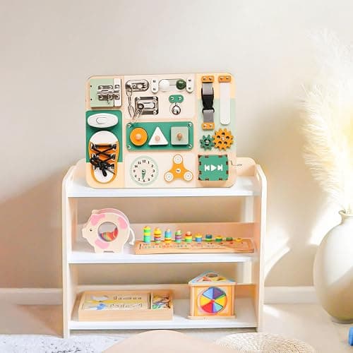 KALOTOYS Montessori Busy Board for Baby & Toddlers 1-3 | Wooden Sensory Activity Board with 13 Activities, Real Metal Locks & Latches | Fine Motor Skills Educational Toy for 1 2 3 Year Old thumbnail 9
