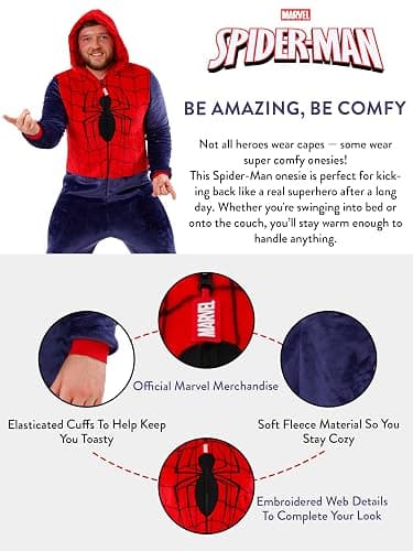 Marvel Onesies For Men | Mens Spider-Man Onesie | Spiderman Adult Costume | Official Spiderman Merchandise thumbnail 3