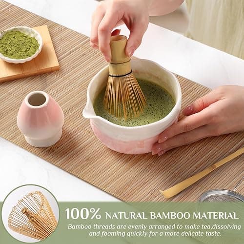 Birthday Gifts for Women: Matcha Whisk Set with Ceramic Matcha Bowl - Bamboo Matcha Whisk & Holder,Bamboo Scoop,Sifter - Complete Matcha Kit 5 Pcs - Gift for Matcha Lovers thumbnail 6