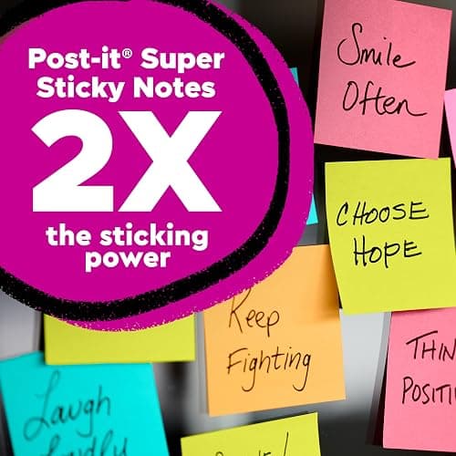 Post-it Super Sticky Notes, 3 x 3 in, Assorted Brights, 15 Pads | School Supplies and Oﬃce Supplies, 2X the Sticking Power thumbnail 3