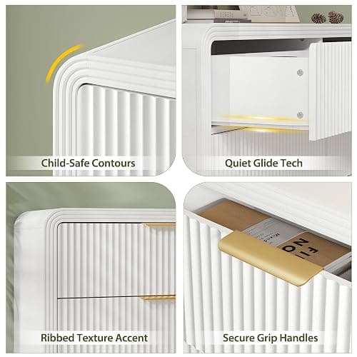 Decofy Fluted 6 Drawers Dresser for Bedroom, 55 Inch Wood Dressers with Gold Handles, Modern Dressers with Wave Texture, Large Storage Chest of Drawers, Bedroom Dresser Organizer (Pure White) thumbnail 4