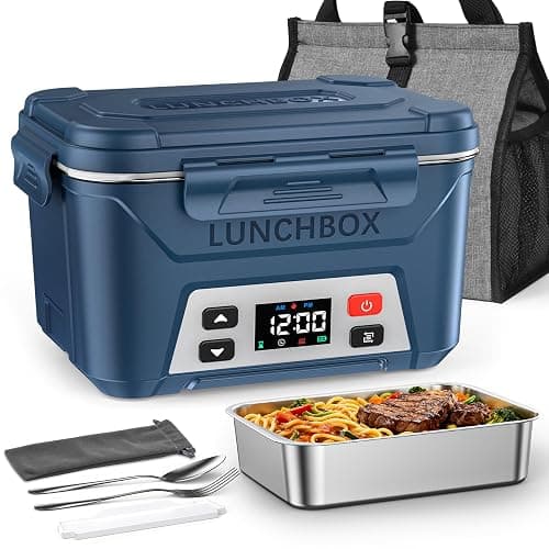 EAST OAK Heated Lunch Box for Men, Electric Lunch Box for Adults, 5.5 Cups Cordless Portable Food Warmer, Rechargeable Self Heating Food Heater with Memory Function, Automatic Keep Warm(Classic Blue) - Image 1