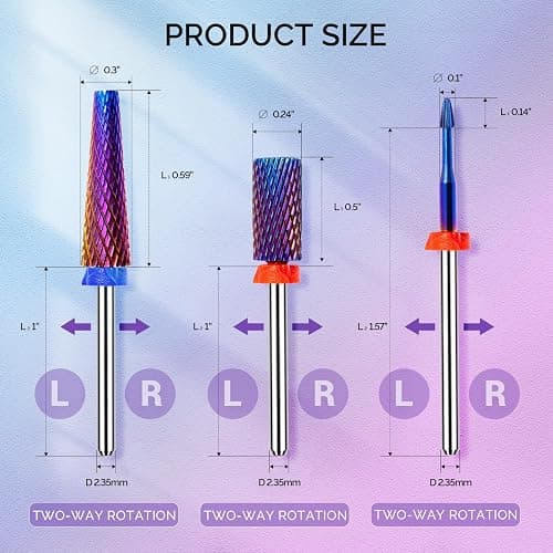 MelodySusie 3Pcs Nail Drill Bits Set, 3/32'' Carbide Tungsten Bits, Super Long 5 in 1, Flat Top Large Barrel and Cuticle Bits, Suitable for Manicure Pedicure Cuticle Gel Acrylic Remover, Purple thumbnail 8