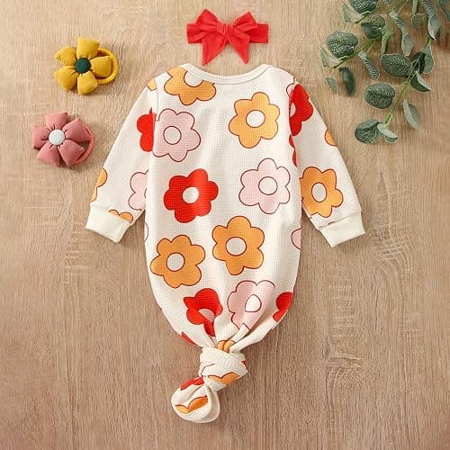 Infant Newborn Baby Girls Floral Sleep Gown Headband Sleepwear Romper Sleeping Bags Outfits thumbnail 2