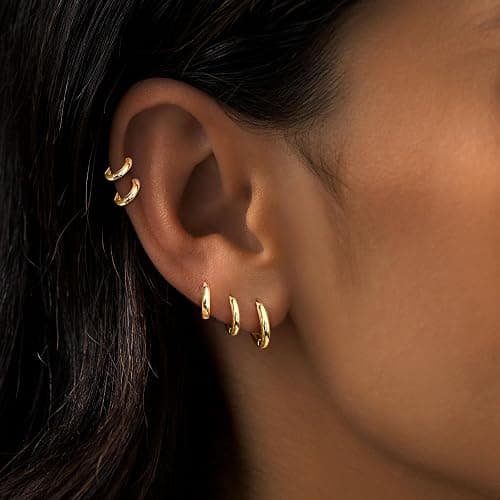 Gokeey Small Gold Silver Hoop Earrings for Women Men,Hypoallergenic 316L Surgical Stainless Steel Earrings for Sensitive Ears,Cute Cartilage Helix Conch Rook Tiny Huggie Hoops Earring Set for Multiple Piercing Jewelry Gift thumbnail 2