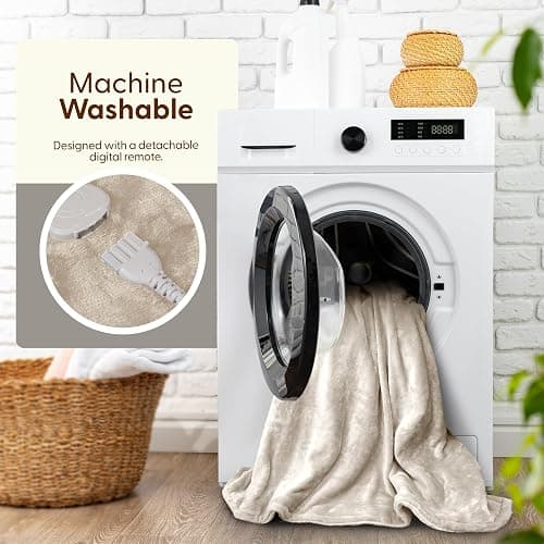 KEPLIN Large Electric Heated Throw Blanket - Electric Heated Blanket Throw for Bedspread 9 Heat Settings & Timer, Machine Washable Fleece Wool Duvet with 1 Year Warranty - Cream/Cream Sherpa thumbnail 6