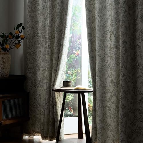 Lazzzy Linen Farmhouse Lined Curtains Green Floral 84 Inch Length Back Tab Drapes for Living Room Bedroom Flower Patterned Country Vintage 2 Panels Set Rod Pocket Green on Beige thumbnail 9
