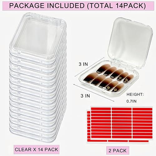 14 Pcs Press On Nail Packaging Box Press on Nail Storage Box for Press Ons with 60 Pcs Adhesive Double Sided Tape for Fake Nail Storage Case Nail Display Nail Salon Supplies Nail Art Business (Clear) thumbnail 3