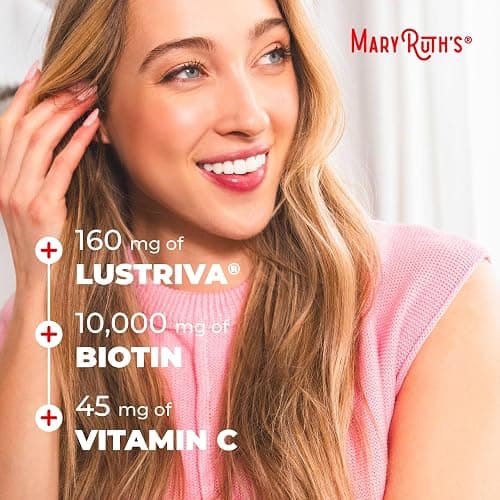 MaryRuth's Multivitamin + Hair Growth Gummies | with Lustriva® | Biotin 10000mcg | B Vitamins | Formulated for Thicker Hair, Wrinkles, Fine Lines, Skin Care | Ages 18+ | 30 Servings thumbnail 7