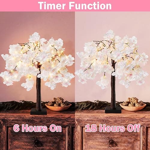 obbsie 24 Inch Lighted Cherry Blossom Tree with 24 Fairy Lights Artificial Bonsai Flower Tree with Timer Battery/USB Operated Pink Light Up Tabletop Tree for Spring Wedding Party Indoor Outdoor Decor thumbnail 4