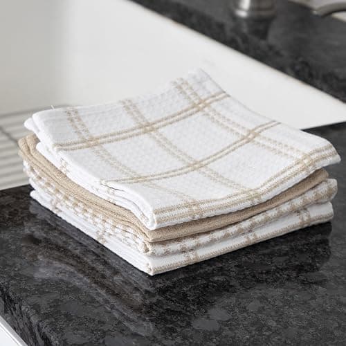 T-FAL Premium Waffle Dish Cloths: Highly Absorbent, Super Soft Long Lasting - 100% Cotton, 12"x13" Flat Waffle Dish Towel for Cleaning & Drying Dishes, (4-Pack), Sand thumbnail 5